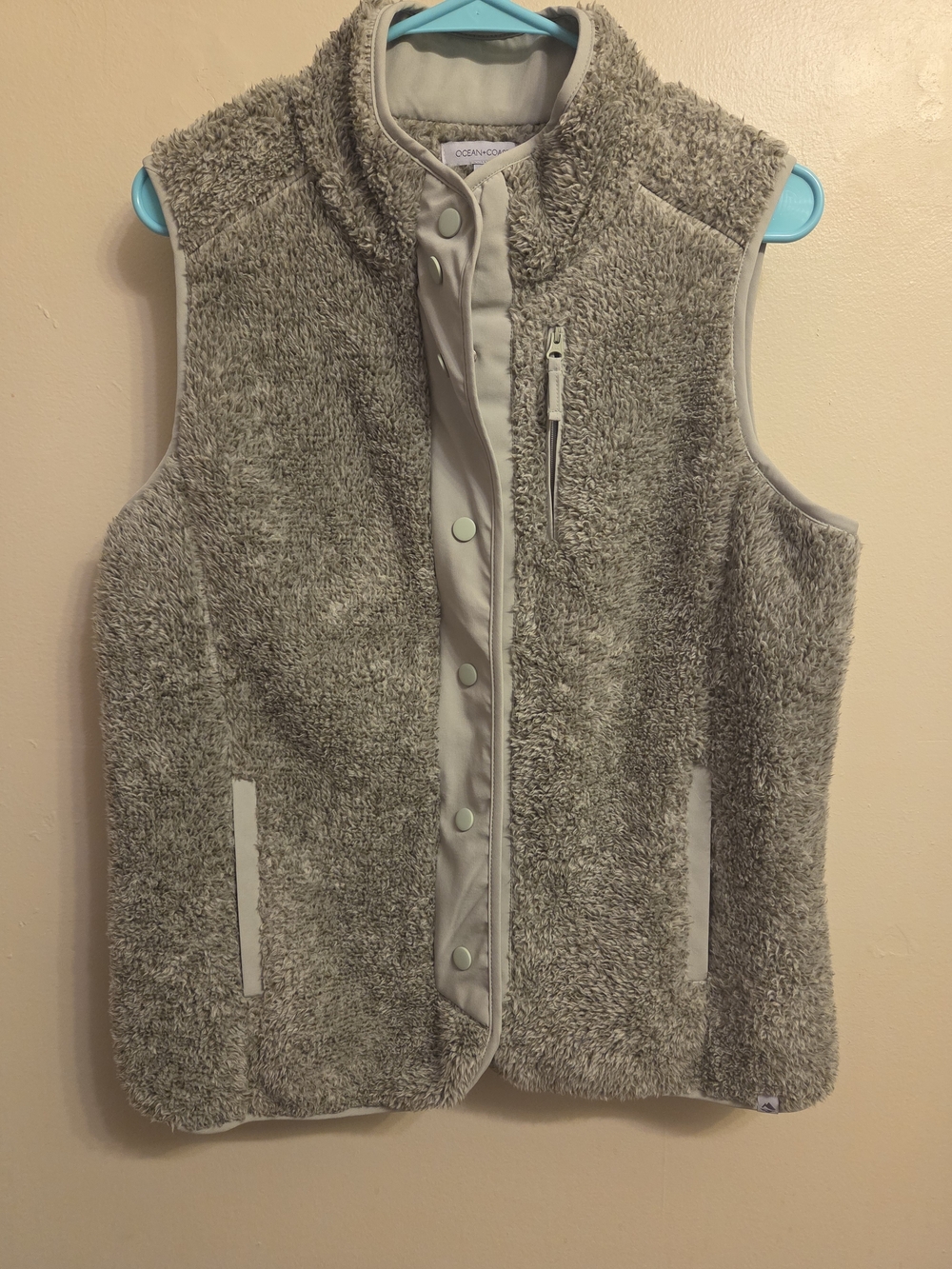 Ocean & Coast L Cottagecore Fuzzy Teddy Fleece Vest Sage Green Soft Granolagirl